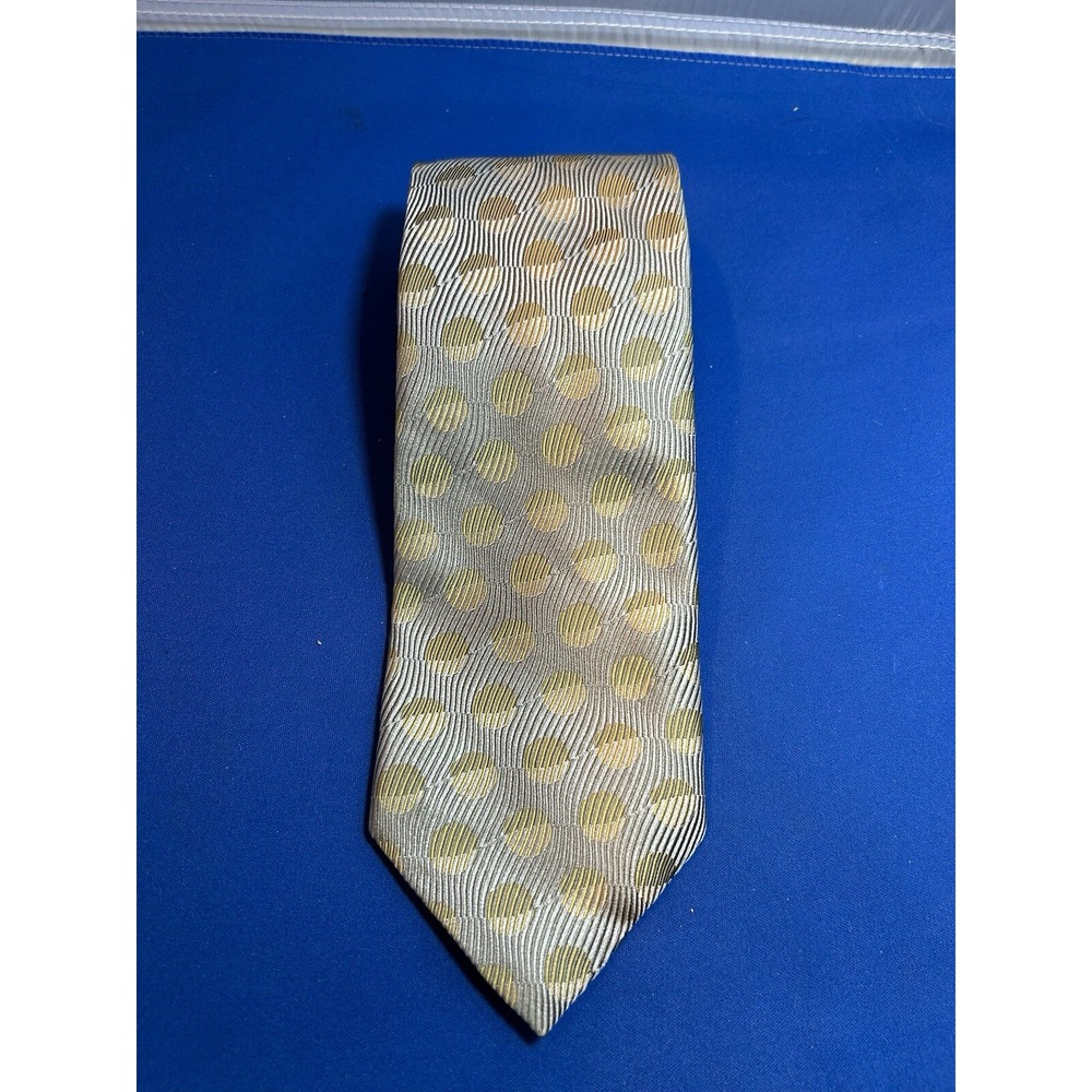 XMI‎ Platinum Men's Gray 100% Imported Silk Gold Polka Dots Tie Necktie USA Made